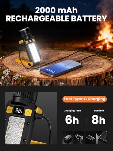 Rechargeable LED Magnetic Work Light, Portable Work Lights, 7 Flashlight Modes with 360° Rotating Hook and Carabiner, USB Charging for Camping, Hunting, and Car Repairs,Gifts for Family - size: 1 Pack Yellow