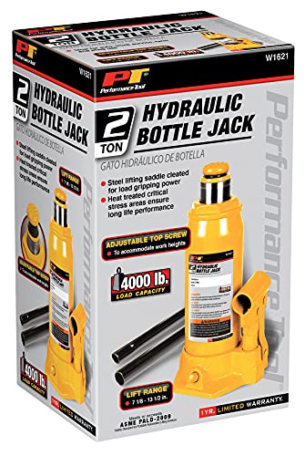 Performance Tool W1621 2-Ton (4,000 lbs.) Heavy Duty Hydraulic Bottle Jack,Yellow (Pack of 2) - size: 2-Ton (Pack of 2)