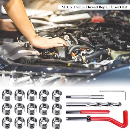 20 Piece M10 x 1.5mm Thread Repair Insert Kit, Stainless Steel Thread Repair Kit Helicoil Coil Compatible Hand Tool Set for Auto Repair - size: M10 x 1.5