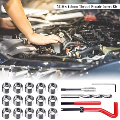 20 Piece M10 x 1.5mm Thread Repair Insert Kit, Stainless Steel Thread Repair Kit Helicoil Coil Compatible Hand Tool Set for Auto Repair - size: M10 x 1.5