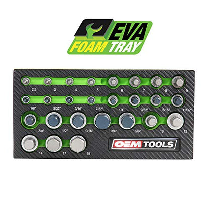 OEMTOOLS 23990 Allen Socket Set 26 Piece, Allen Wrench Socket Set SAE and Metric Sizes, Hex Socket Set Heat-Treated Alloy Steel, Hex Bit Set Rust-Resistant, Organized Allen Bit Set EVA Tray | Hex Socket Set Heat-Treated Alloy Steel, Rust-Resistant, Hard C