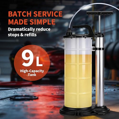 Easy Oil Change Manual Extractor Pump for Cars & Lawn Mowers – 9L Capacity, 3.2FT Main Hose, 3 Replacement Tubes (3.8mm/6.1mm/9.8mm), Fluid Transfer Tool, Auto Fuel Supply Accessory - size: 9L