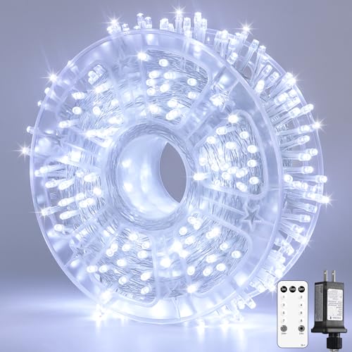 JMEXSUSS 132 ft 400 LED White Christmas Lights Indoor Outdoor Waterproof, 8 Modes White String Lights Plug in with Remote, Christmas String Light for Outside Tree Party Patio Bedroom Classroom Decor - color: White, size: 400 LED