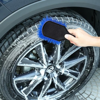TAKAVU Wheel & Tire Brush, Stiff Bristle Short Handle, Scratch-Safe (Blue) | Includes Detail Brush, Cleans Rims, Wheel Wells, Interior Vents & Emblems, Car Detailing Cleaning Kit - color: Blue