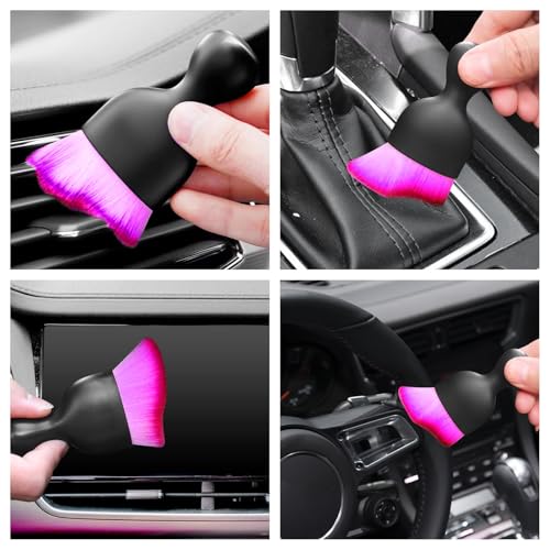 Car Interior Cleaning Brush Car Duster Interior with Ultra Soft Bristles Auto Detailing Brushes Dusting Car Accessories for Dashboard, AC Vents, Leather, Scratch-Free (2P_DoublePurple) - size: 2P_DoublePurple