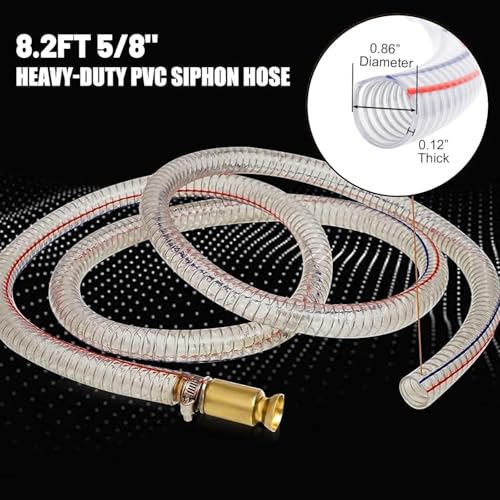 8.2FT 5/8" Heavy Duty Gas Siphon Hose, Self-Priming Fuel Transfer Pump | Jiggler Siphon with Brass Valve & Metal Clamp, Transfer Hose for Gasoline, Fish Tank Water Changes, Boats, ATVs & Tractors - size: 5/8"ID x 1Pcs