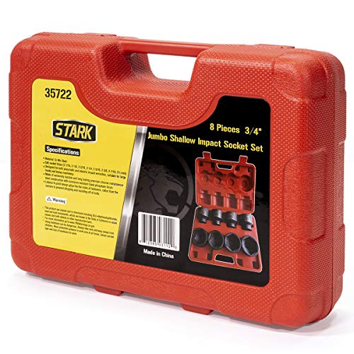 Stark USA Premium 3/4" inch Drive Large Jumbo Shallow Impact Socket Set SAE (2-1/16" - 2-1/2") Cr-Mo Steel 6-Point, 8-Piece Socket Set With Case - style: 8 PCS SAE Shallow Socket Set(2-1/16‘’ to 2-1/2‘’)