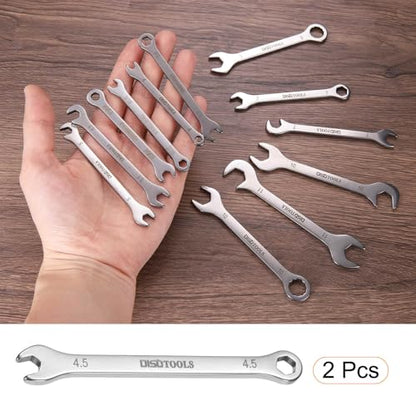 HARFINGTON 2pcs Thin Combination Wrench 4.5mm Offset 6-Point Ended Box & 15° Angled Open End Mini Combination Wrench 30Cr13 Stainless Steel Quenching Polish Metric Spanner for Auto Repairs - size: 4.5mm