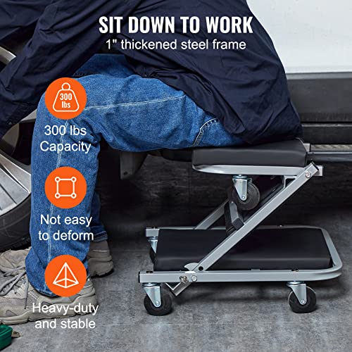 VEVOR Mechanic Creeper, Garage Gift, 36" Z Creeper Seat, 2 in 1 Mechanic Gifts, 300 lbs Capacity, Low Profile Creeper with 6 pcs Wheels in Garage/Shop for Fathers Day Tool Gift | 2 in 1 Mechanic Gifts, Low Profile Creeper with Padded Vinyl Seat & 6PCS Whe