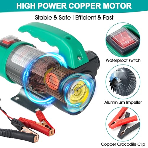 AIGMISON Diesel Transfer Pump 12V 260W Fuel Transfer Pump with Auto Shut-off Nozzle Hoses,Self Priming Fuel Transfer Extractor Pump Kit With Copper Motor and Low Noise - color: with nozzle hoses