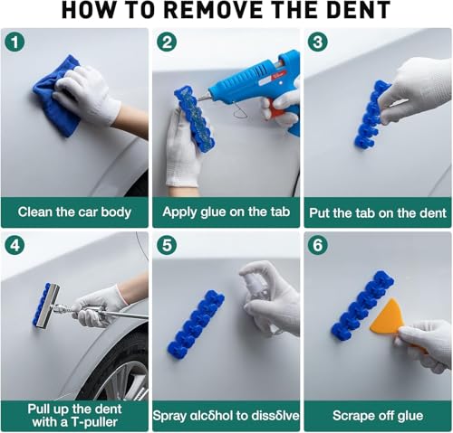 Dent Puller Kit, Painless Dent Removal Kit with Adjustable Dent Lifter, Hot Glue Gun, Dent Puller for Small Dents & Big Dents,Reusable Car Body Dent Repair Tool - size: 118PCS