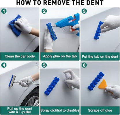 Dent Puller Kit, Painless Dent Removal Kit with Adjustable Dent Lifter, Hot Glue Gun, Dent Puller for Small Dents & Big Dents,Reusable Car Body Dent Repair Tool - size: 118PCS