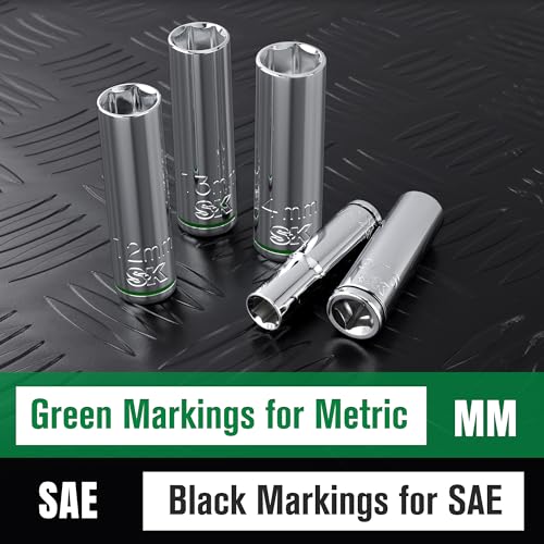 SK 1/4" Drive Socket Set, Deep SAE Sockets, 10-Piece 3/16" to 9/16" | SuperKrome Finish, Premium CR-V Steel, with Aluminum Socket Organizer - size: 0.19 - 0.56 inch, style: Deep