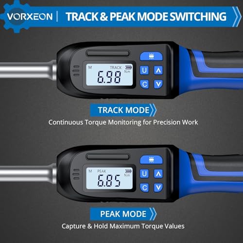 Digital Torque Wrench 3/8 inch Drive with Preset Value, Track and Peak Modes, LED and Buzzer Alerts, 4 Units of Measure for Bike Motorcycle Car, 4.9-99.6 Ft-Lb/6.8-135 Nm