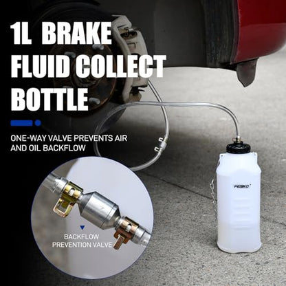 1L Brake Bleeder Bottle One Way Check Valve, Brake Fluid Bleeder Kit | 24 inch Tube and Rubber Connector, Collect Waste Brake Fluid - color: 1 L Reservoir Bottle with One Way Check Valve
