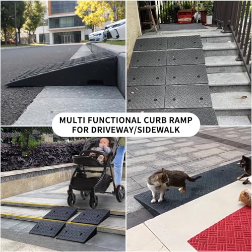 Rubber Curb Ramps for Driveway Sidewalks Shed Entry, 5.1 Inch Rise Height 2 Pack 19.68" L x 19.68" Threshold Ramp for Cars, Motorcycles, Lawn Mowers, 7000lbs Load Capacity - size: 5"*19.69"*19.69"