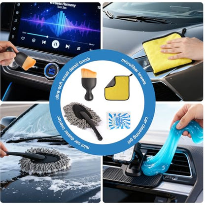 Car Detailing Brush Kit with Detail Brushes,Car Interior Detailing Brushe,Car Dust Brush,Cleaning Gel,Car Interior Cleaning Tool for Truck SUV Car Accessories