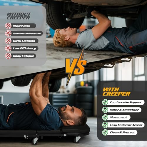 Magshion Garage Creeper Seats on Wheels, Length 40" 330 lbs Capacity 2 in 1 Folding Mechanic Creeper Garage Stool Lay Down or Sit (Black) - color: Black, size: 40"
