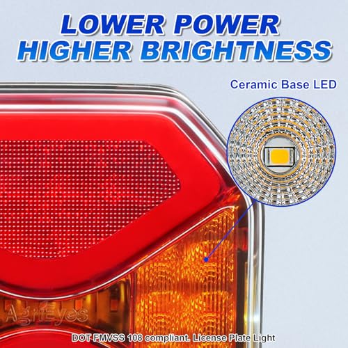 Agrieyes Wireless Trailer Lights Magnetic, Rechargeable LED Tow Light with Warning Mode, Portable USB-C Tail Light Kit for Truck RV Camper Boat Caravan Turn Signal Brake Stop Running, IP67 Waterproof - color: Amber red