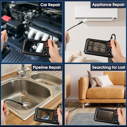 Dual Lens Endoscope – 1080P Borescope with 32.8FT Cable & 4.3" Screen | 7.9mm IP67 Waterproof Probe, 8 LED Lights, Semi-Rigid Cable, Ideal for Sewer & Auto Inspection, Tools & Accessories - size: 32.8FT, style: Dual Lens