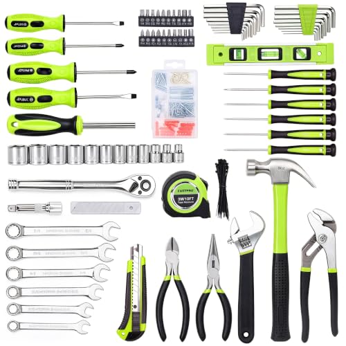 FASTPRO 236-Piece Home Repairing Tool Set, Mechanics Hand Tool Kit with 12-Inch Wide Mouth Open Storage Bag, Household Tool Set for DIY, Home Maintenance, Green - color: Green