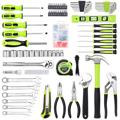 FASTPRO 236-Piece Home Repairing Tool Set, Mechanics Hand Tool Kit with 12-Inch Wide Mouth Open Storage Bag, Household Tool Set for DIY, Home Maintenance, Green - color: Green