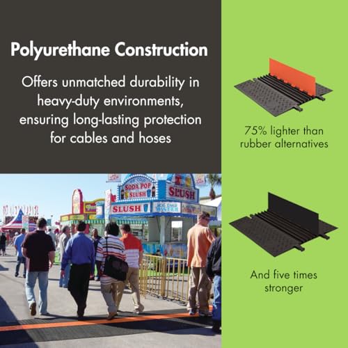 Checkers 5 Channel Low Profile Drive Over Cable Protector with Built in ADA Compliant Ramp, Heavy Duty Loads up to 68,000 Pounds, Polyurethane Construction, Black/Black, GD5X75-B/B - color: Black