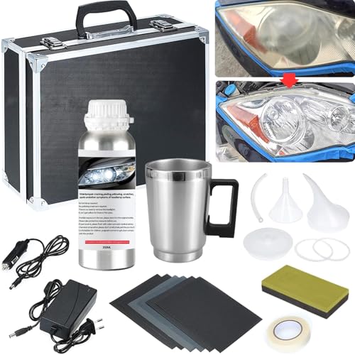 Pmbqifay Headlight Restoration Kit, Car Headlight Polish Repair Renovation Kit with 200ML Repair Liquid for Repair Headlight Yellowing, Haze, Oxidation, Scrashes - size: XL