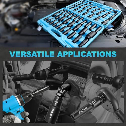 1/2" Drive Impact Socket Set, 70 Piece SAE 3/8" to 1-1/4" and Metric 10-24mm, 6 Point Cr-MO Alloy Steel for Auto Repair, Easy-to-Read Size Markings, Rugged Construction, Storage Case - size: 1/2inch 70PCS SET