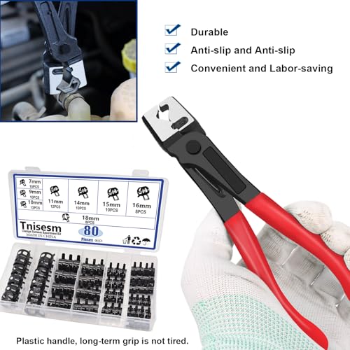 Tnisesm 81Pcs Spring Band Hose Clamps Assortment Kits with Hose Clamp Pliers Silicone Vacuum Hose Pipe Clamp 7mm 9mm 10mm 11mm 14mm 15mm 16mm 18mm Low Pressure Air Clip Clamp - size: 81Pcs-8 Sizes+Plier