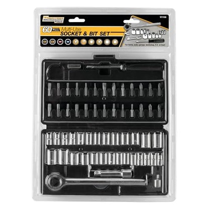 Performance Tool W1168 SAE/Metric 60-Piece Socket (1/4-Inch & 3/8-Inch Drive) and Bit Set - size: 60-Piece (Pack of 1), style: Socket & Bit Set