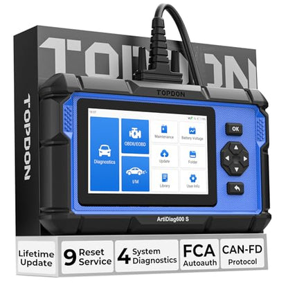 TOPDON AD600S OBD2 Scanner, Engine ABS SRS Transmission Diagnostic Tool | Lifetime Free Upgrade, 9 Reset Services Scan Tool, CAN-FD, Oil/Brake/BMS/SAS/DPF/TPMS/ETS Reset/ABS Bleeding, Injector Coding