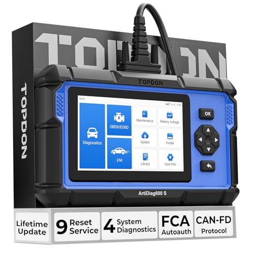 TOPDON AD600S OBD2 Scanner, Engine ABS SRS Transmission Diagnostic Tool | Lifetime Free Upgrade, 9 Reset Services Scan Tool, CAN-FD, Oil/Brake/BMS/SAS/DPF/TPMS/ETS Reset/ABS Bleeding, Injector Coding