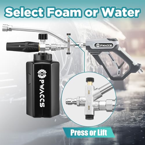 PWACCS Pressure Washer Foam Gun with Dual Connector Accessory, Short Power Washer Gun Foam Cannon and Double Tip Attachment Car Wash Kit, 1/4" Quick Connector, M22 Male Inlet, 4000 PSI, 1.5 Liter - size: 1.5 L