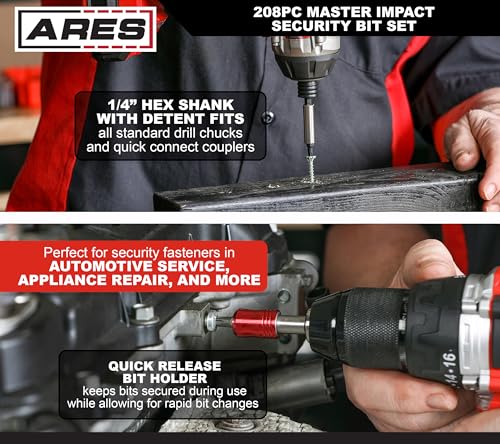 ARES 31023-208-Piece Impact Security Bit Set – Phillips, Robertson, Tamper Hex and Torx Bits, Specialty Bits, and More – Master Bit Set Includes Nut Drivers, Socket Adapters, and Extensions - size: 208-Piece Impact Security Bit Set