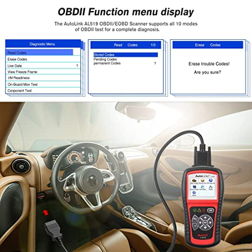 Autel AutoLink AL519 OBD2 Scanner, Professional Mechanic OBDII & CAN Car Diagnostic Scan Tool, Code Reader for Check Engine Light, One-Click Smog Check, DTCs Lookup, Upgraded Ver. of AL319/ MS309 - color: Red