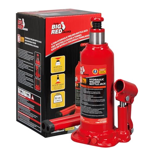 BIG RED T90603B Torin Hydraulic Welded Bottle Jack, 6 Ton (12,000 lb) Capacity, Red - color: Red, size: 6 Ton