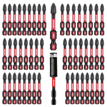 Geinxurn Impact Tough #2 Phillips 2 in. Insert Driver Bits,50Pack PH2 Screwdriver Bits Set with 1Pcs Impact Bit Holder,Bulk - size: 2"-PH2-51PCS