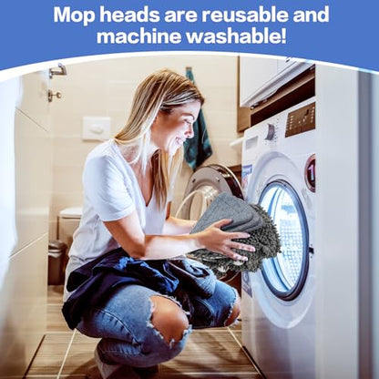 Wall Cleaner Mop, 80" Long Handle, 360° Ceiling Cleaning Tool | 5-in-1 Triangle Wall Mop for Painted Walls, Drywall, Baseboard, with Chenille Microfiber (6 Replacement Pad) Brush Scraper