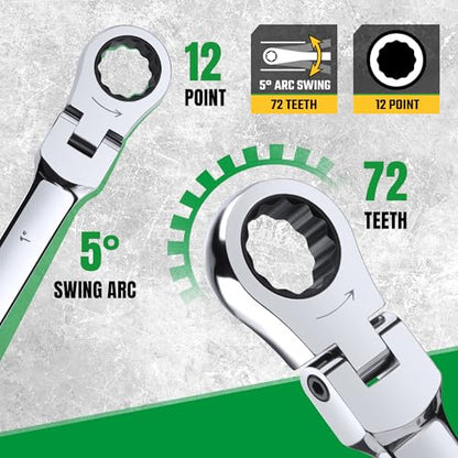 SK Flex-Head Ratcheting Wrench Set, Combination Wrench Set, 25-Piece, SAE 1/4" to 1", Metric 8 to 19mm, 72-Tooth, Premium CR-V Construction, with Rack Organizer - size: Metric&SAE