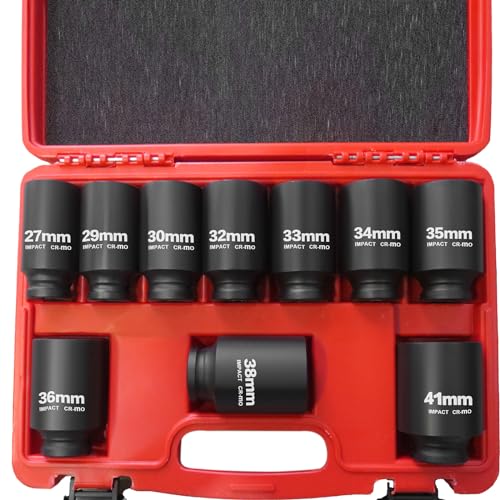 TONYNOL 1/2 Inch Drive Deep Impact Socket Set,10 PCS,6-Point,Metric Size(27mm to 41mm),Cr-Mo Steel,Heavy Duty Impact Socket Set,With a Storage Case - size: 1/2" Metric 10PC (1-1/16" to 1-5/8") Deep