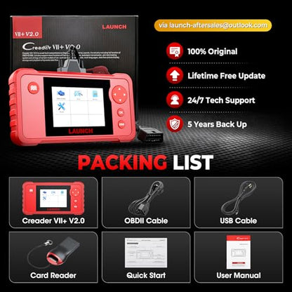 LAUNCH Creader VII+ V2.0 OBD2 Scanner, 2026 New Engine/Transmission/ABS/SRS Diagnostic Scan Tool With Oil Reset/Throttle Adaption/SAS Relearn, Check Engine Code Reader, Full OBD2, Lifetime Free Update