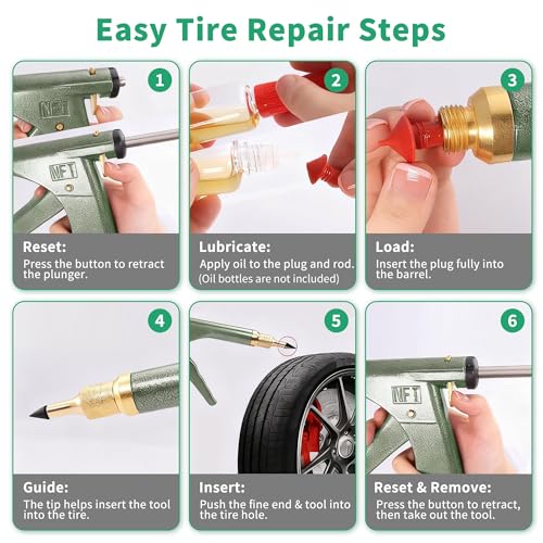 Tire Repair Gun Kit with 16 Mushroom Plugs and Tire Patches | Mushroom Repair Units for Tubeless Tire Puncture and Patch Applications
