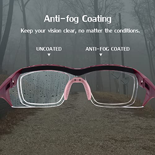 UKNOW Safety Glasses Anti Fog, Eye Protection with Clear UV Protection Lenses & Side Shields, ANSI Z87.1 Protective Eyewear - color: Burgundy Red