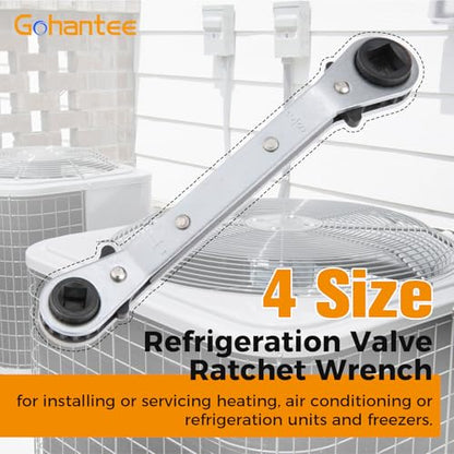 gohantee Refrigeration Ratchet Wrench 4 Different Sizes - 1/4 x 3/16 Square x 3/8 x 5/16 Square Air Conditioning Ratcheting Service Wrench