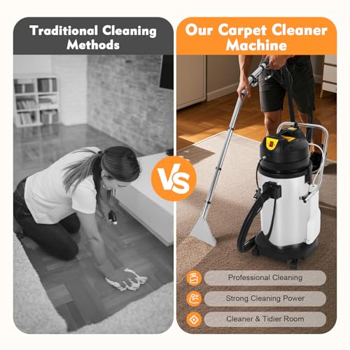 Commercial Carpet Cleaning Machine, 3-in-1 Extractor, 10.56Gal Upholstery Cleaner, Wet Dry Vacuum, 1000W Portable Spraying Floor Brush Cleaners for Car Detailing, Home, Hotel