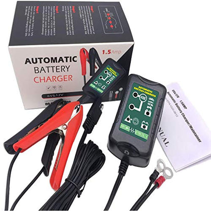Trickle Battery Charger Maintainer, 12V / 6V Automatic Smart Battery Charger for Automotive Car Motorcycle Lawn Mower Marine Boat RV ATVs Sealed Lead Acid Battery