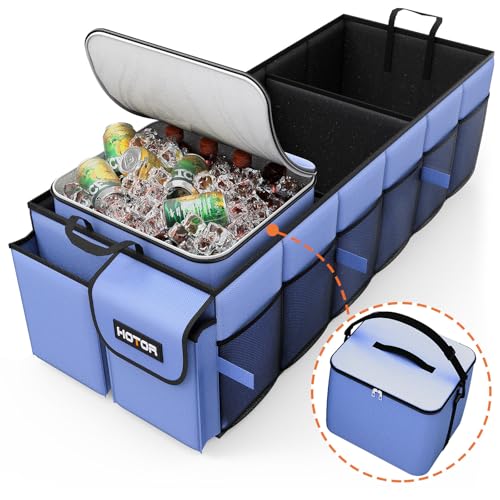 HOTOR Trunk Organizer, Sturdy Foldable with Cooler for Car & SUV, 3 Compartments, Blue, 30.90”×12.60”×10.63” - color: Blue, size: Large