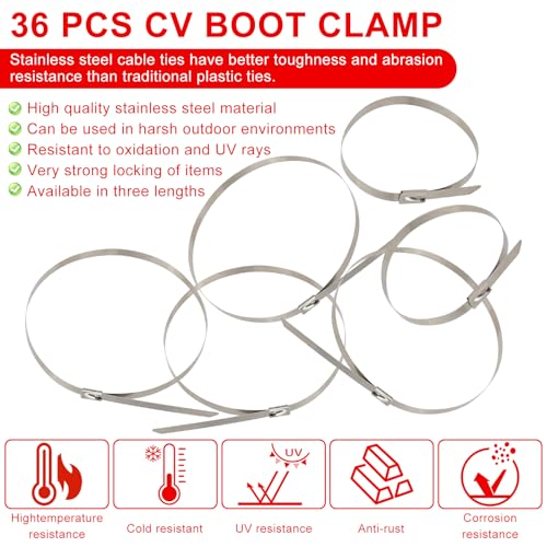 CV Boot Clamp Pliers Kit with 36 Band Clamps | Stainless Steel Clamps,l4" 8" 14" CV Joint Boot Band Clamp,Universal ATV,CV Boot Tool, Banding Pliers, 36 Pieces - size: 37 pcs