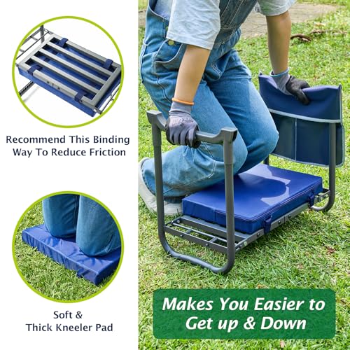 ikkle Heavy Duty Garden Kneeler and Seat, 838LB+ Capacity | Gardening Stool with Thicken & Widen Soft Kneeling Pad, Foldable Gardener Stool with Tool Pouch, Gift for Women, Gardeners